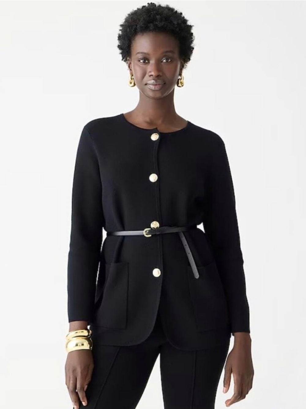 J Crew‎ Giselle Sweater Blazer Merino Wool Black with Gold Buttons Womens Small